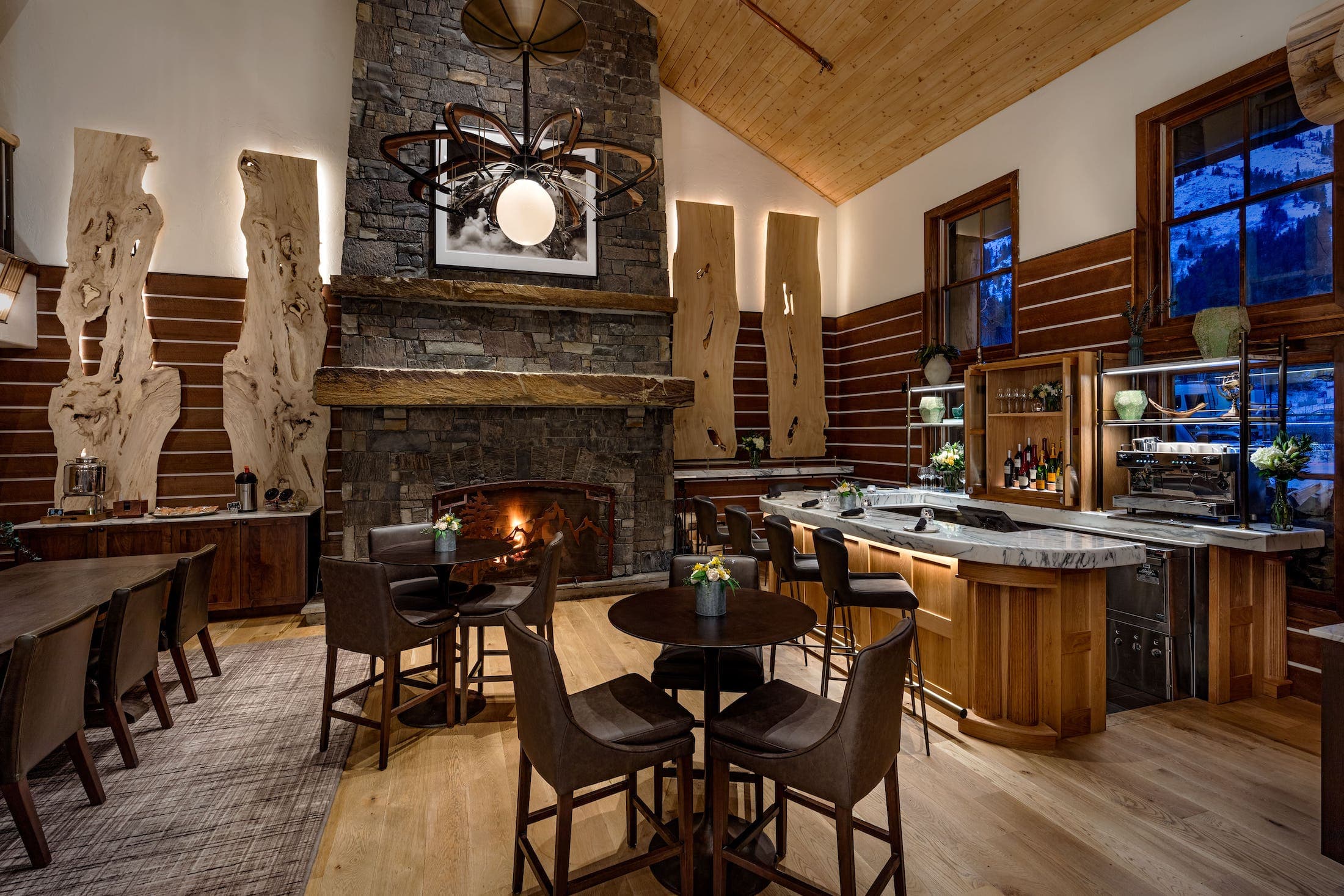 Teton Mountain Lodge & Spa Black Diamond Lobby Bar with a gorgeous stone Fireplace