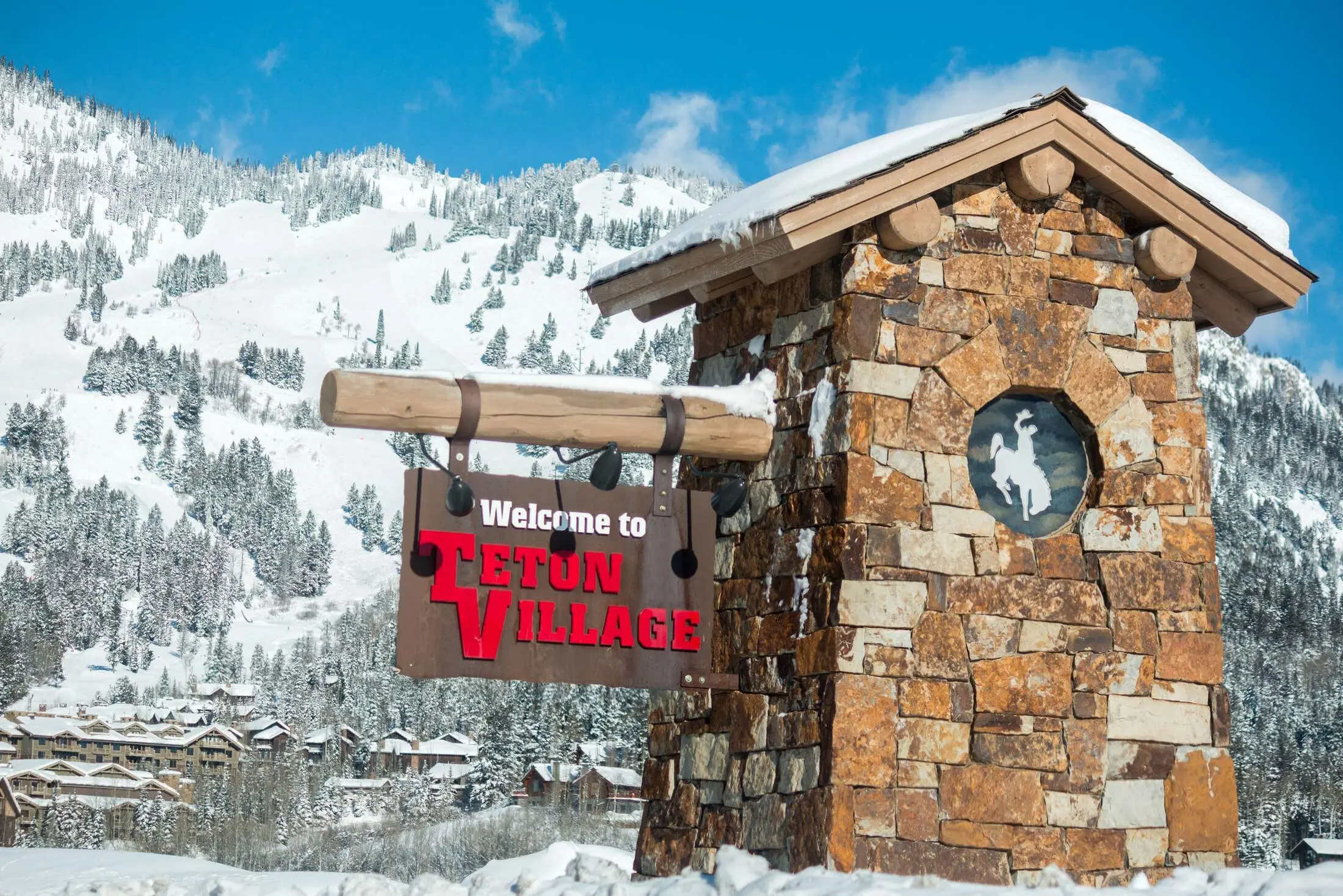 Teton Village entrance sign in Winter.
