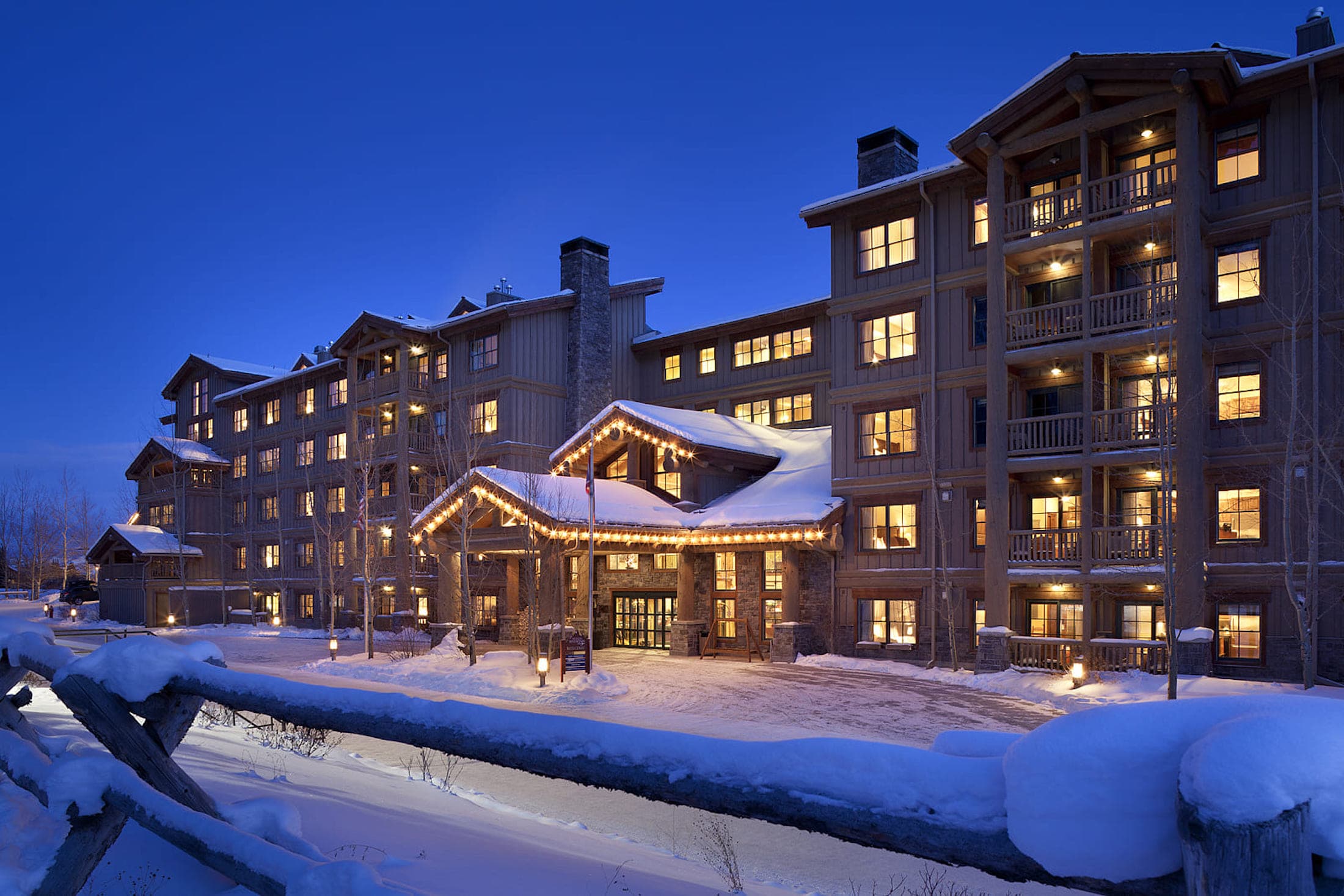 Teton Mountain Lodge & Spa Winter Evening Exterior